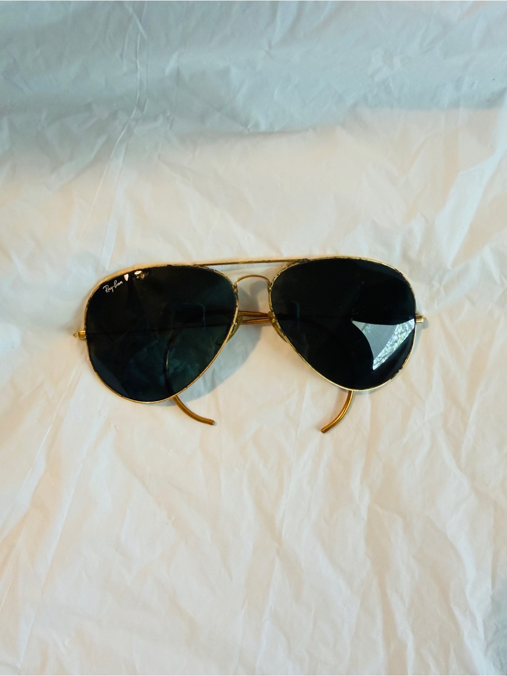 Vintage B&L Ray-Ban USA Aviator Sunglasses Gold Tone Cable Temples Dark Lenses